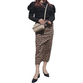 Leopard Stretch H-Line Long Skirt (brown)　レディース　スカート　ボトムス　ブラウン　ベージュ　茶色　ロングスカート　ミモレ丈　ヒョウ柄　豹柄　レオパード　総柄　アニマル柄　上品　ファッション　ブランド　洋服　女性　A.D.G　ADG　エーディージー　送料無料