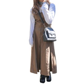 2type Strap Box Pleats Long Onepiece (brown)　送料無料