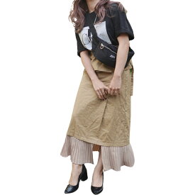 Pleats Switching Chino Long Skirt *with Belt (beige)　レディース　スカート　ボトムス　ロング　マキシ丈　ベージュ　チノ　おしゃれ　お洒落　ファッション　ブランド　洋服　アパレル　A.D.G ADG エーディージー　カジュアル　送料無料