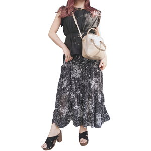 Monotone Flower Tiered Sheer Skirt (black)�@���f�B�[�X�@�����O�X�J�[�g�@�}�L�V��@�ԕ��@���ԁ@�e�B�A�[�h�@�u���b�N�@�z���C�g�@�����@���m�g�[���R�[�f�@�{�g���X�@�t�@�b�V�����@�m���@����