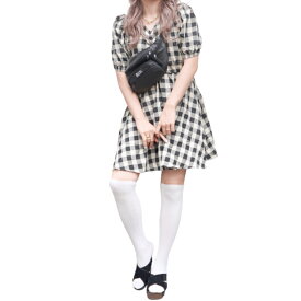 Puffsleeve Check Flare Mini Onepiece（beige）女性 レディース ワンピース ミニワンピース フレア パフスリーブ チェック　ベージュ　ブラック　シンプル　カジュアル　大人かわいい　ガーリー　フェミニン　レトロ　クラシカル　韓国　A.D.G　エーディージー　送料無料