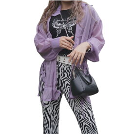 Oversized See-through Shirts (lilac purple）女性 レディース シャツ ビッグサイズ　オーバーサイズ　シースルー　透け感　ライラック　パープル　重ね着　着回し　春　夏　シンプル　カジュアル　キレカジ　きれいめ　上品　エレガント　A.D.G　エーディージー　送料無料