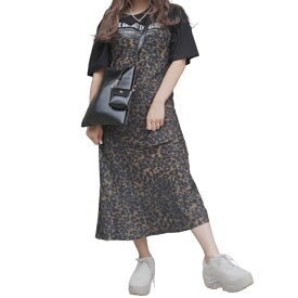 Leopard Flare Long Cami-Onepiece 女性 レディース ワンピース キャミワンピース ノースリーブ ロング丈 フレア レオパード　ヒョウ柄　アニマル柄　春　夏　秋　カジュアル　ガーリー　大人かわいい　モード　ストリート　原宿　韓国　A.D.G　エーディージー　送料無料