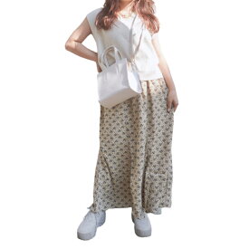 Black Flower Long Flare Skirt (beige) レディース ボトムス スカート ロング フレア ベージュ　BEIGE　花柄　ライナー　ポリエステル　おしゃれ　ファッション　カジュアル　キレカジ　セレカジ　フェミニン　森ガール　きれいめ　ADG　A.D.G　エーディージー　送料無料