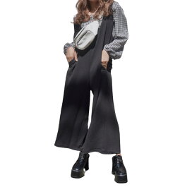 Wide Easy Salopette Pants (black)　サロペット　オーバーオール　オールインワン　イージーパンツ　ワイドパンツ　ビッグシルエット　オーバーサイズ　ブラック　黒色　モノトーン　カジュアル　モード　ガーリー　レディース　通販　送料無料　A.D.G　エーディージー