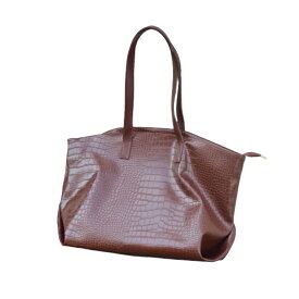 Croco-Touch Big Tote Bag (brown)　トートバッグ　クロコダイル　ワニ柄　フェイクレザー　合成皮革　合皮　ポケット　大容量　通勤　通学　マザーズバッグ　ブラウン　茶色　韓国ファッション　通販　送料無料　カジュアル　きれいめ　オフィス　A.D.G　エーディージー