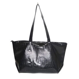 Croco-Touch Big Tote Bag (black)　クロコダイル　ワニ柄　トートバッグ　ブラック　黒　大きめ　大容量　旅行　通学　通勤　マザーズバッグ　レディース　女性　婦人　合成皮革　合皮　レザー　モノトーン　通販　送料無料　オフィス　カジュアル　フォーマル　きれいめ