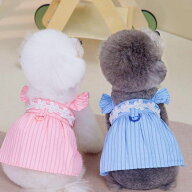 新作 超!可愛い 春服 犬服 小型犬服 ワンピース フラワー ストライプ スカート お揃いコーデ ワッペン カ…