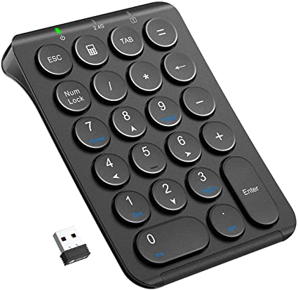 iCleverテンキー 2.4G Tab付き 薄型 充電式 丸いキー設計 数字キーボード 持ち運び便利 PC ノートブック用 IC-KP09ブラック