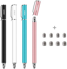 スタイラスペン MEKO 第2世代 4本セットタッチペン スマホ iPhone iPad スタイラスペン Android スマートフォン タブレット用 ペン導電繊維ペン先 ブラック/ブルー/ホワイト/ローズゴールド