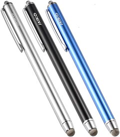 MEKO iPadタッチペン タブレット スマートフォン スタイラスペン iPhone android ツムツム 導電繊維 マイクロニット6mm 3本 交換ペン先3個 ストラップ付き ブルー/ブラック/シルバー (6MMペン先)