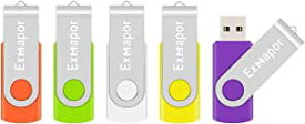 5 X 32GB USBメモリ Exmapor USBフラッシュドライブ 回転式 五色 オレンジ、緑、白、黄、紫