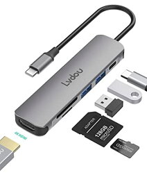 USB C ハブ アダプタ 6-in-1 Lvdou マルチポート USB ハブ Type-C 85W PD充電 4K HDMI Micro SD / SDカードリーダー USB-C 交換アダプタ MacBook Pro 13 14 15 16 (20