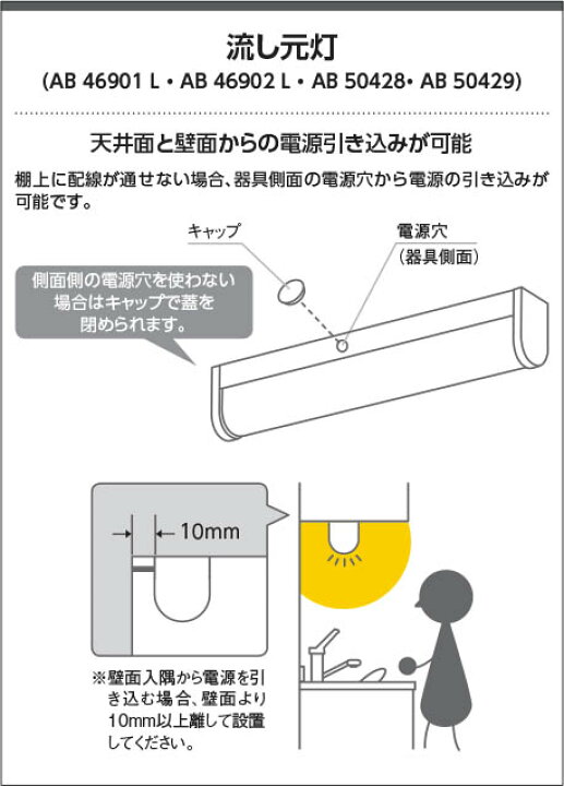 楽天市場】AB50428 ショートタイプコンセント付LED流し元灯 (FL20W相当 