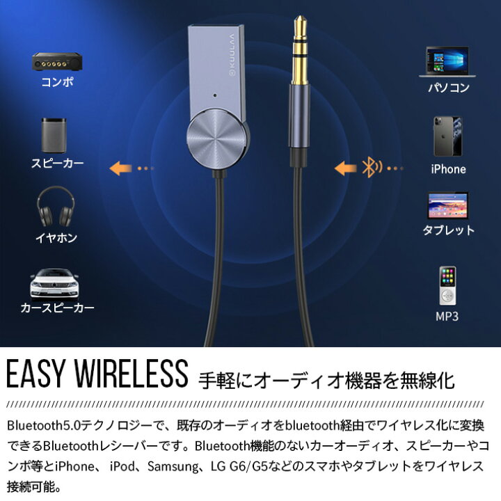 楽天市場 進化版 Bluetooth オーディオレシーバー スマホ ワイヤレス ハンズフリー通話 音楽再生 マイク内蔵 車載オーディオ 3 5mm Usb式 オーディオ ブルートゥース 受信機 アキラストア