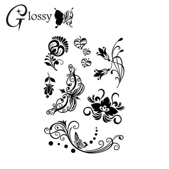 楽天市場 タトゥーシール 花 フラワー モノクロシルエット Gt 314 Tattoo フェイクタトゥーシール トライバル ゆうパケット対応 アルバクラブ
