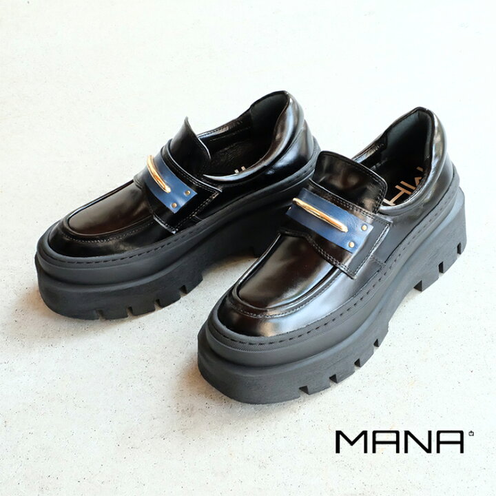 楽天市場】MANA マナ レディース 厚底 ローファー チャンキーソール 黒 