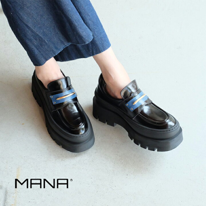 楽天市場】MANA マナ レディース 厚底 ローファー チャンキーソール 黒 