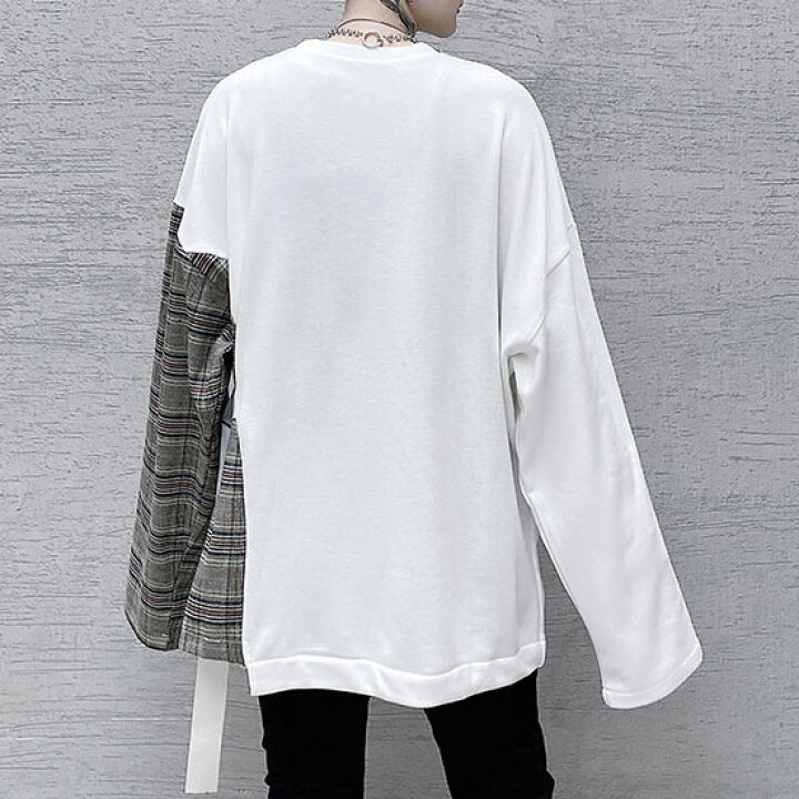 ダメージ ロングTシャツ メンズ ホワイト 長袖 白 XLオーバーサイズ 通販