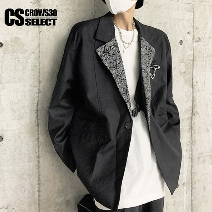 楽天市場 テーラードジャケット メンズ ストリート系 アウター バンダナ柄 ペイズリー柄 バイカラー おしゃれ 原宿系 ブレザー インポート ブラック 黒 秋 冬 新作 送料無料 春 秋 冬 新作 お兄系 V系 ヴィジュアル系 ファッション ホスト 30代 40代 個性的 衣装 B系