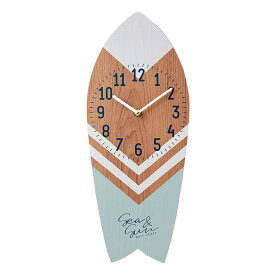 【サーフボード クロック】（ブルー） 壁掛け時計 掛け時計 オールド風 木製 ハワイアン ビーチ サーフィン マリン 西海岸 カリフォルニア インテリア 雑貨