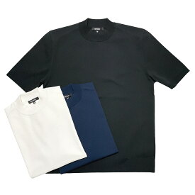 Revenir リブニール コットン ポリエステル モックネック ショートスリーブ ウォッシャブル ニットTシャツ / メンズ 半袖 日本製 40代 50代