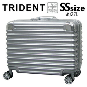 スーツケース 機内持ち込み可 SSサイズ 小型 45cm 27Lリアルなアルミ調ボディ 軽量 頑強 A4 横型シフレ 1年保証付 TRIDENT トライデント TRI1030