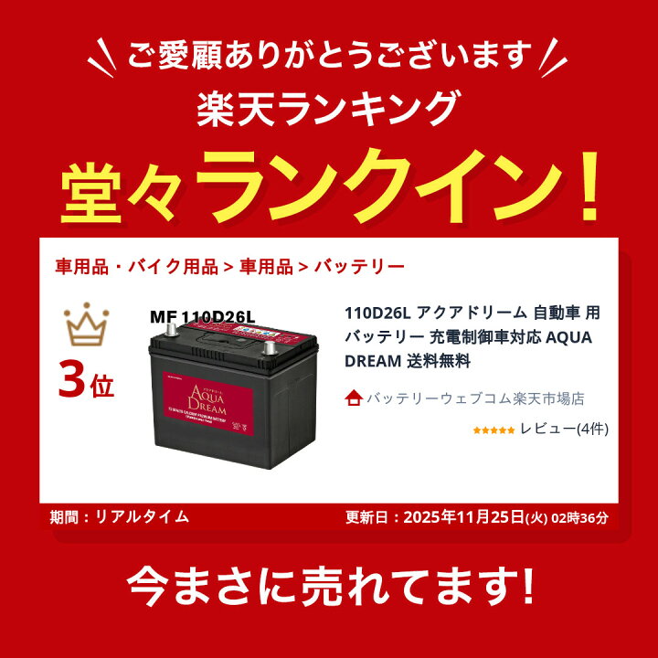 楽天市場】【ランキング受賞！】 110D26L アクアドリーム 自動車 用 