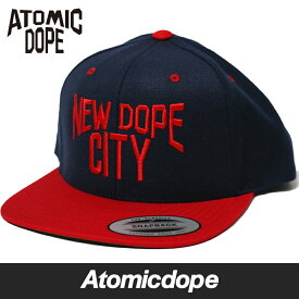 【Atomicdope】NEW DOPE CITY Snapback cap Navy Red スナップバックキャップ 帽子 紺 赤 アトミックドープ フリーサイズ