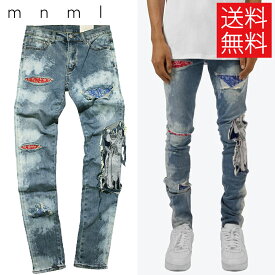 【送料無料】mnml X161 バンダナ リペア スキニー デニム パンツ ブルー STRETCH DENIM Bandana Repair Blue ミニマル