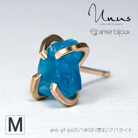 【Mサイズ】アパタイト / 天然石 ピアス 片耳 / 14KGF ゴールドフィルド / 原石 ラフロック / 立体的 カッコいい アクセサリー /　一点物　/ amb-gf-ps05-m-apa /　AmerBijoux/Unus