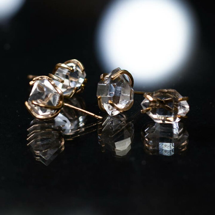 新品 14kgf 希少 ハーキマーダイヤモンド ピアス AAAランク 男女 