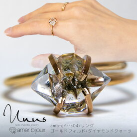 [Renewal]ダイヤモンドクォーツ ラフロック リング 指輪 フリーサイズ 上品 さりげない ゴールドフィルド 原石 一点物 天然石 amb-gf-rs04 AmerBijoux/Unus