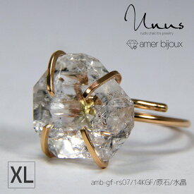 【XLサイズ】水晶 / 天然石 指輪 リング/ 14KGF ゴールドフィルド / 原石 ラフロック / 立体的 カッコいい アクセサリー /　一点物　/ amb-gf-rs07-l-qua /　AmerBijoux/Unus