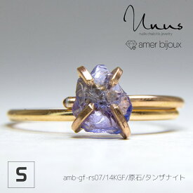 【Sサイズ】タンザナイト / 天然石 指輪 リング/ 14KGF ゴールドフィルド / 原石 ラフロック / 立体的 小さめ アクセサリー /　一点物　/amb-gf-rs07-s-tanz/　AmerBijoux/Unus