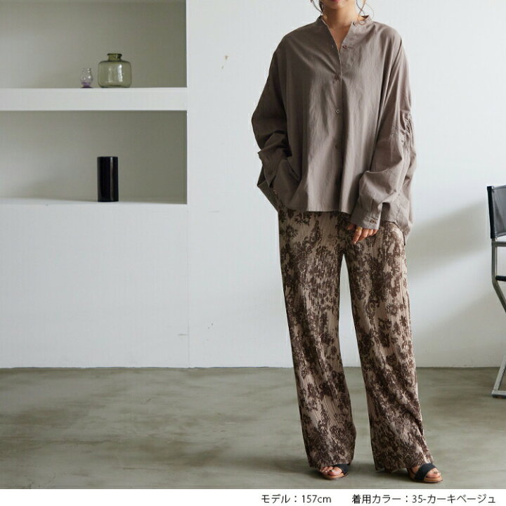 楽天市場】M/L バンドカラーシャツ レディース バックギャザー ワイド  