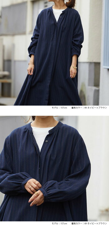 楽天市場】ストライプ 柄 テントライン ギャザー ワンピース シャツ  