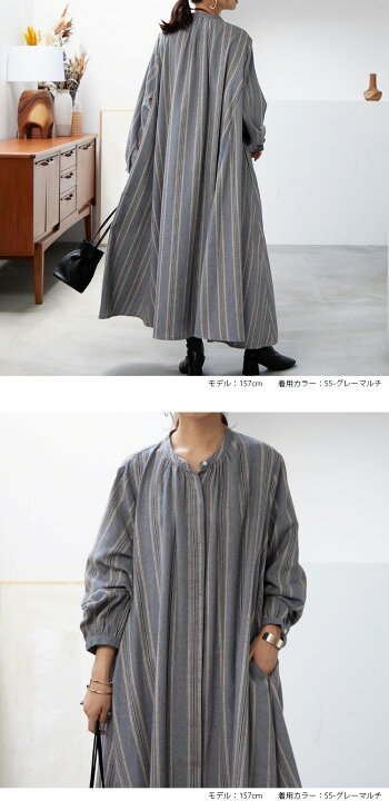 楽天市場】ストライプ 柄 テントライン ギャザー ワンピース シャツ  