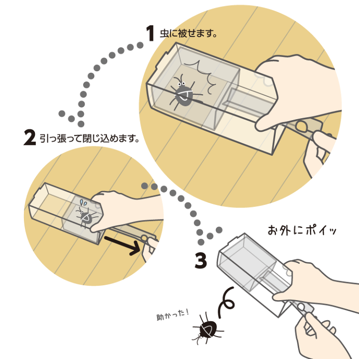 楽天市場 触らず むしキャッチリー 虫取り キャッチ リリース 虫キャッチリー 殺虫剤使わない 便利 アイデア雑貨 触らない 殺さない 虫を逃がす 蜘蛛 カメムシ スマイルキッズ 旭電機化成 Amc 100 8個までネコポス便ok