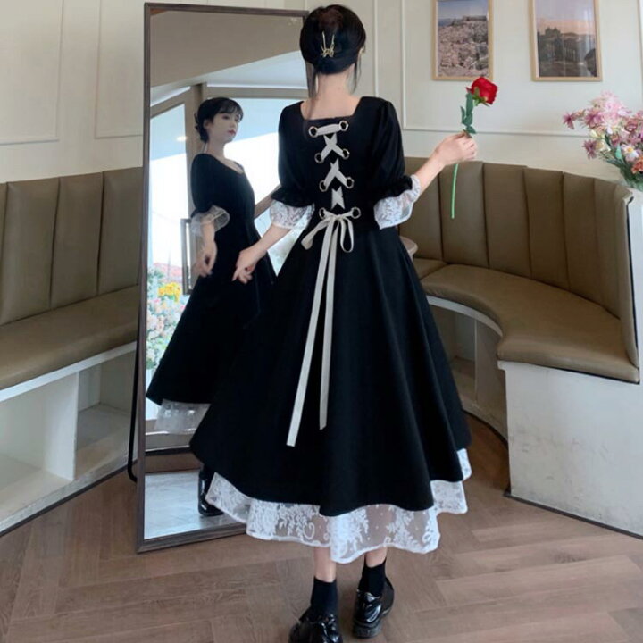 楽天市場】S－4XL!ゴスロリ ワンピース バック編み上げリボン お嬢様 
