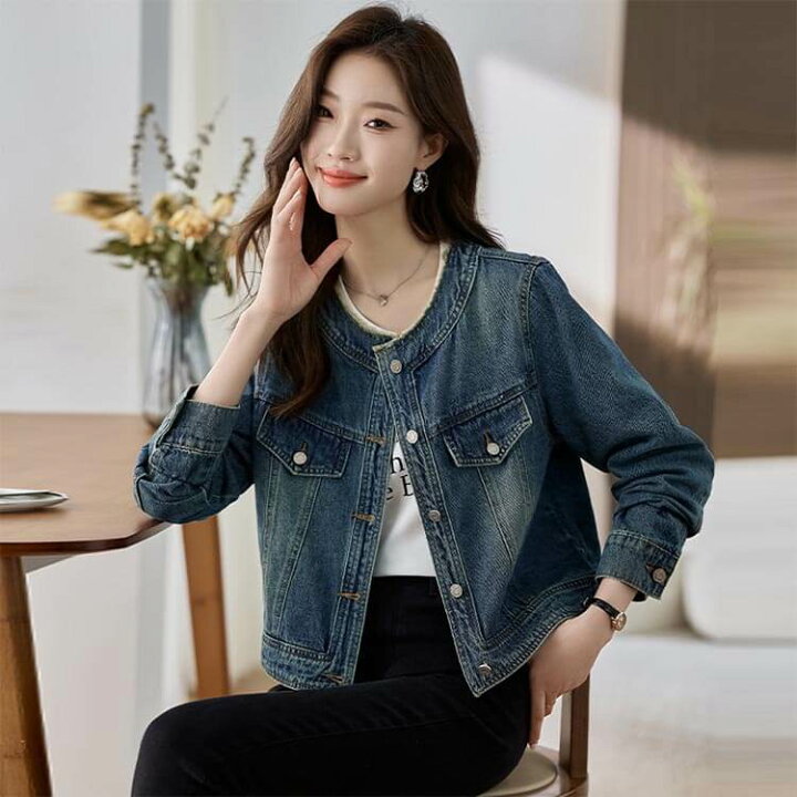 楽天市場】ノーカラー デニムジャケット レディース Gジャン  