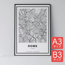 ポスター 北欧 おしゃれ インテリア A3 B3 - City Maps Rome - ローマ アート 地図 都市 インテリア モノクロ モノトーン 白黒 モダン シンプル