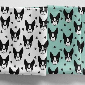 ＼SUPER SALE 【20%OFF】／［合計1m以上で送料無料］Boston Terrier/AL 生地 北欧風 布 シーチング 北欧 お洒落 アニマル 犬柄 コウモリ モノトーン 大判