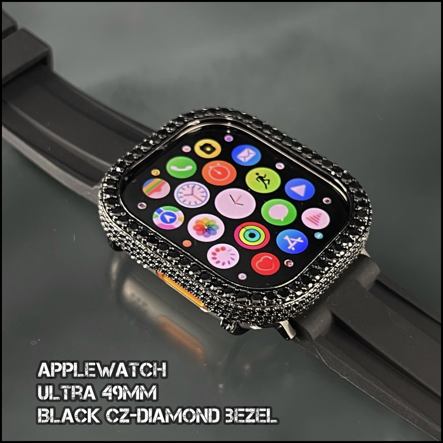 4年保証』 ブラック CZ ダイヤモンド ベゼル カバー ケース 49mm ウルトラ ULTRA アップルウォッチ type01 カスタム Apple  watch プレゼント 動画