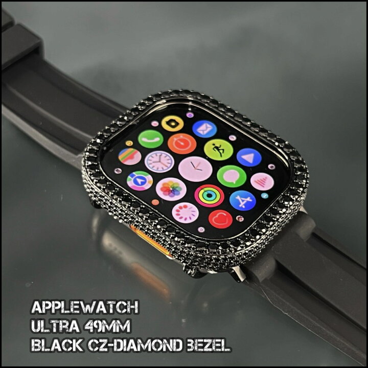 楽天市場】ブラック CZ ダイヤモンド ベゼル カバー ケース 49mm  