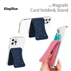 【アフターSALE】Kingxbar Magsafe対応 iPhone 背面取付け カードホルダー&スタンド ネイビー ピンク かわいい スワロフスキー キングスバーiPhone 14　iPhone 14 Pro　iPhone 13　iPhone 13 Pro　iPhone 12　iPhone 12 Pro マグセーフ スタンド