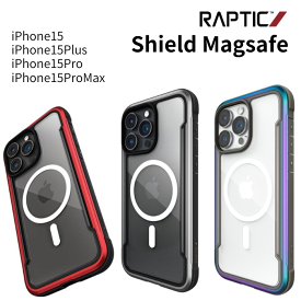 RAPTIC Shield MagSafe for iPhone15 15Plus 15Pro 15ProMax ケース 耐衝撃 米軍 MIL規格 クリア スマホケース 衝撃吸収 傷 保護 薄型 アルミ フレーム マグセーフ 透明 3眼 2眼 おしゃれ かっこいい ブラック クリア 6.1インチ 6.7インチ 高級感 ラプチック