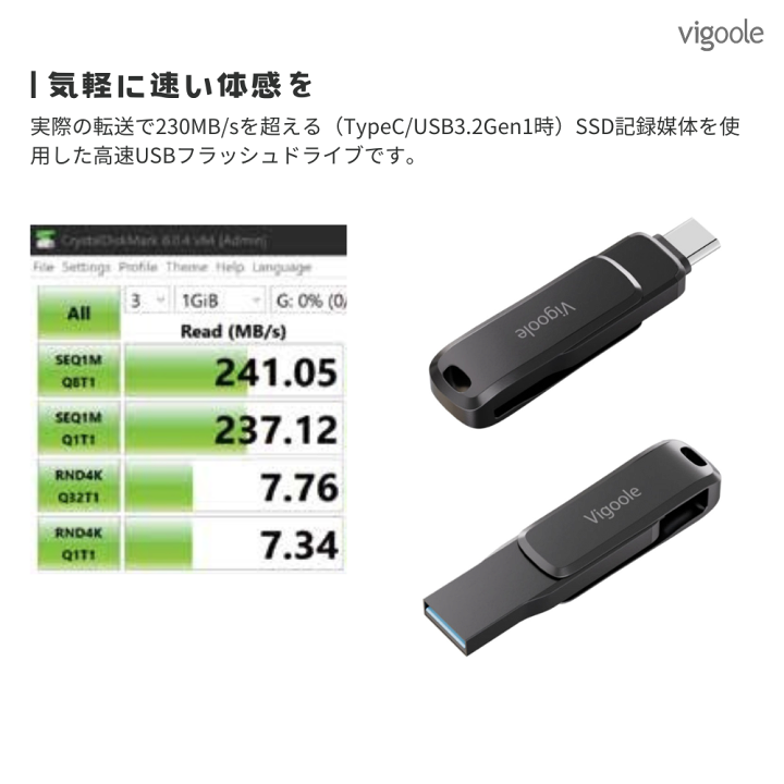 楽天市場】Vigoole ビグール 256GB 高速USBフラッシュドライブ