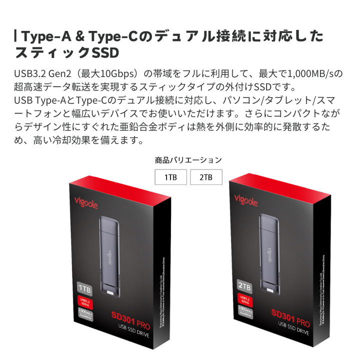 楽天市場】Vigoole ビグール USB SSD DRIVE 1TB 2TB 大容量