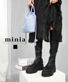 【 楽天イーグルス感謝祭 SALE!! 】送料無料 厚底ウェッジフィットロングブーツ 6cm厚底ヒール minia ◇ ブーツ ロングブーツ ミドルブーツ ソックスブーツ チャンキーソール プラットフォーム フラット レディース シューズ 靴